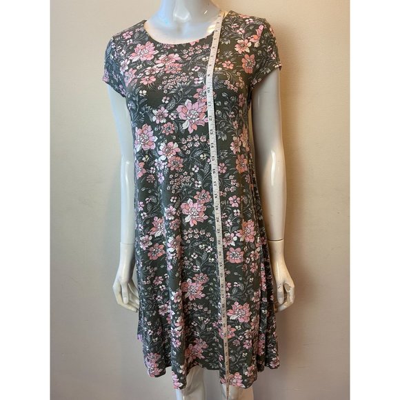 Loft Womens Floral Shift Mini Dress Round Neck Short Sleeve Gray Pink SZ X Small - Picture 3 of 7